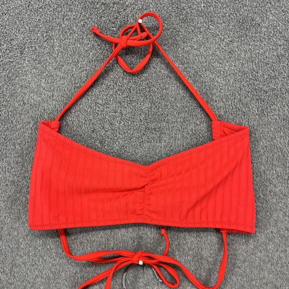 Pacsun Swim Bikini Womens Top Large Bottom Small Red Ribbed Two Piece Tie Side - Picture 3 of 11
